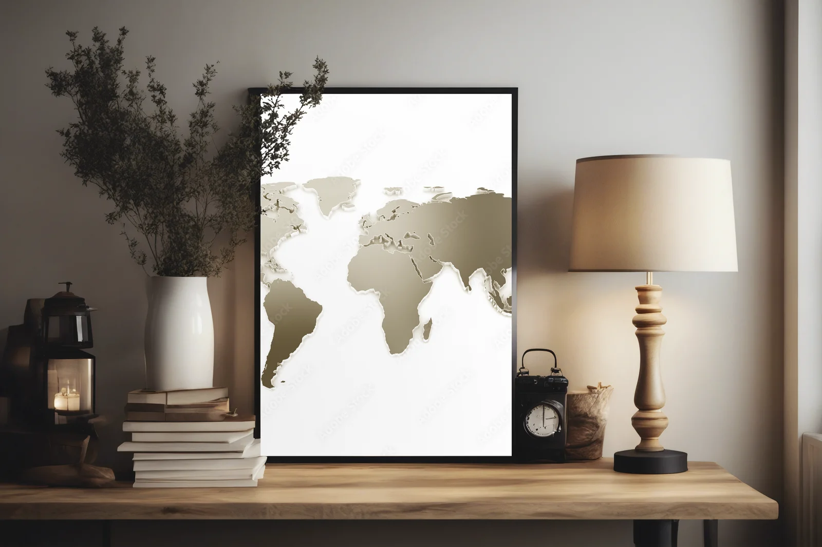 Elegancka trójwymiarowa mapa świata w metalicznych odcieniach