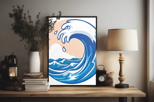 Zachwyt oceanu: Artystyczne fale w białej przestrzeni