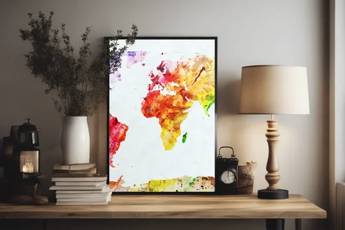 Malarska mapa świata w pastelowych odcieniach
