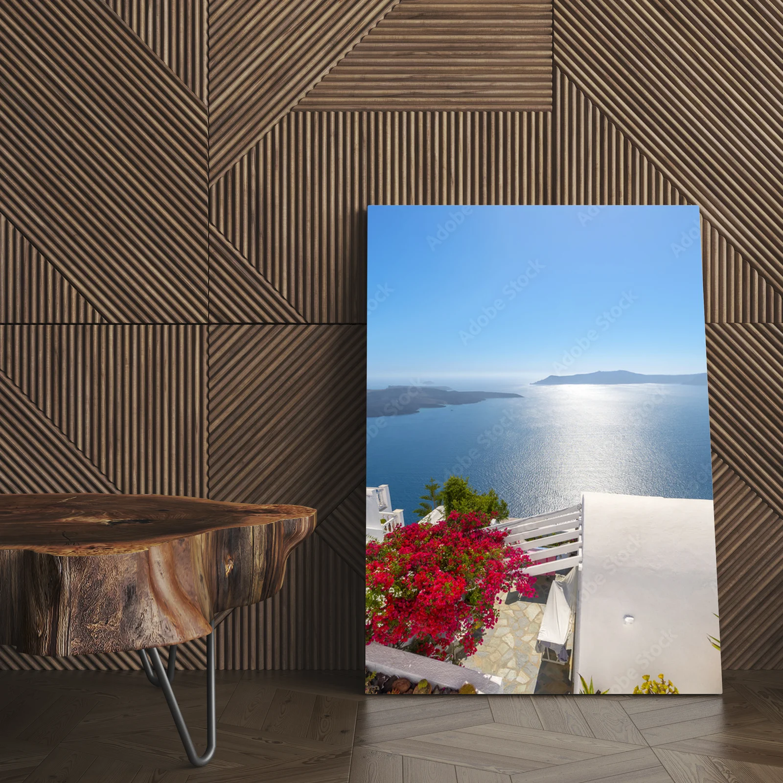 Panoramiczny widok Santorini z morskimi akcentami