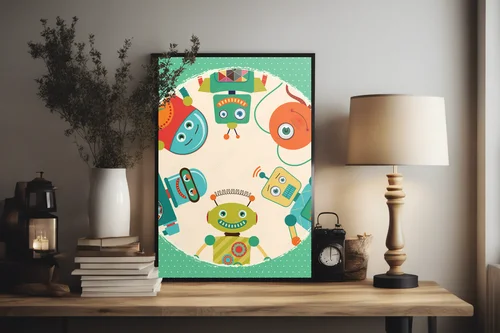 Radosne retro roboty w przyjaznych barwach
