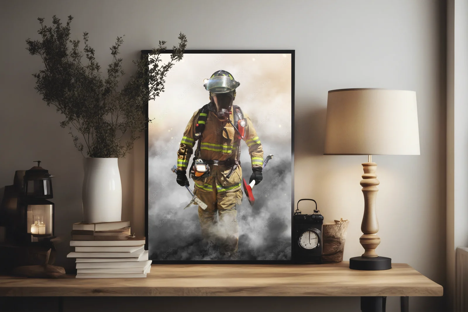 Brave Firefighter in a Smoky Embrace