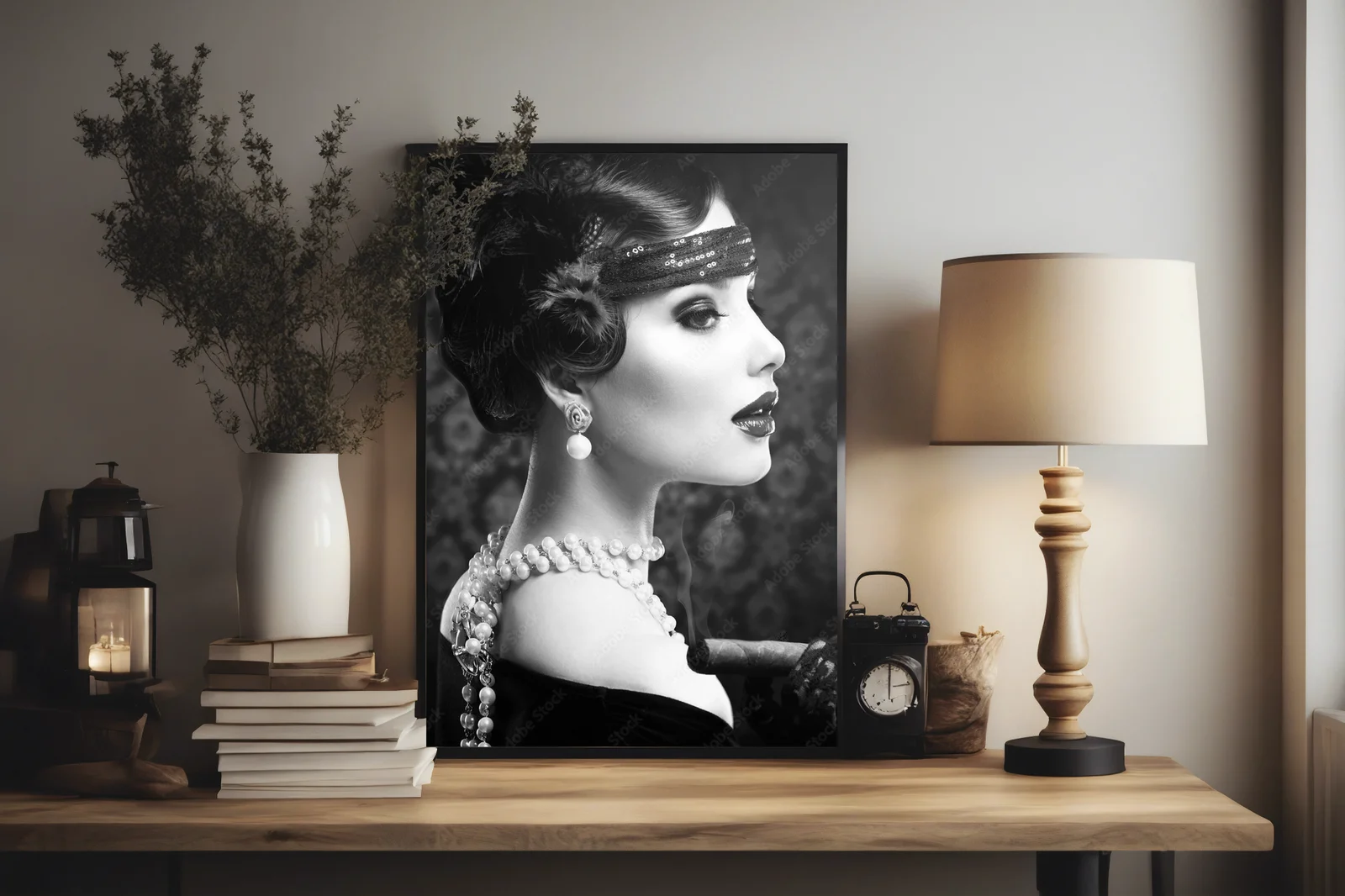 Retro B&W Portret: Vintage Dziewczyna z Cygaro