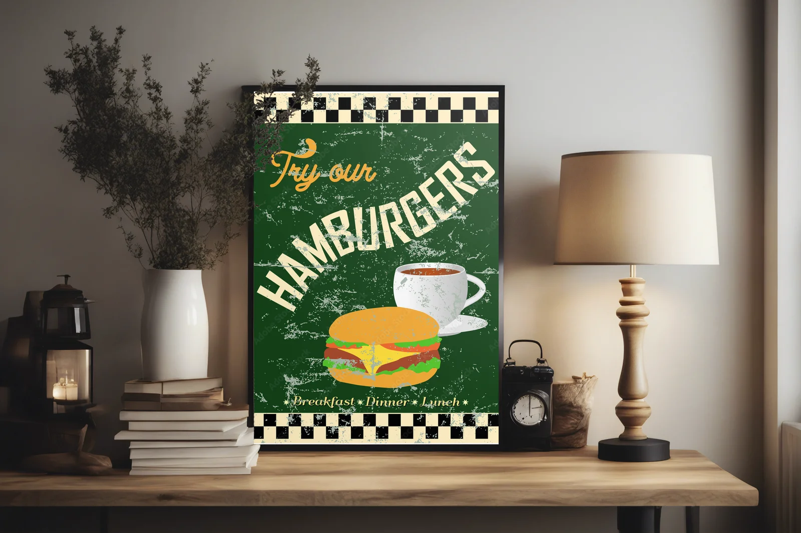 Nostalgiczne znaki z retro hamburgerowego baru