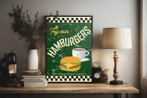 Nostalgiczne znaki z retro hamburgerowego baru