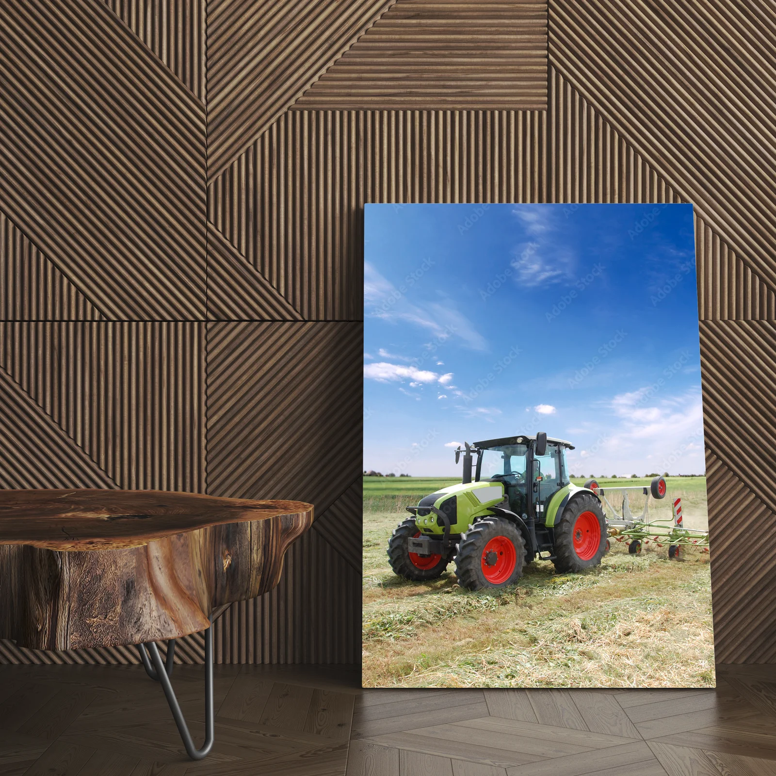 Nowoczesny traktor w letnich barwach natury