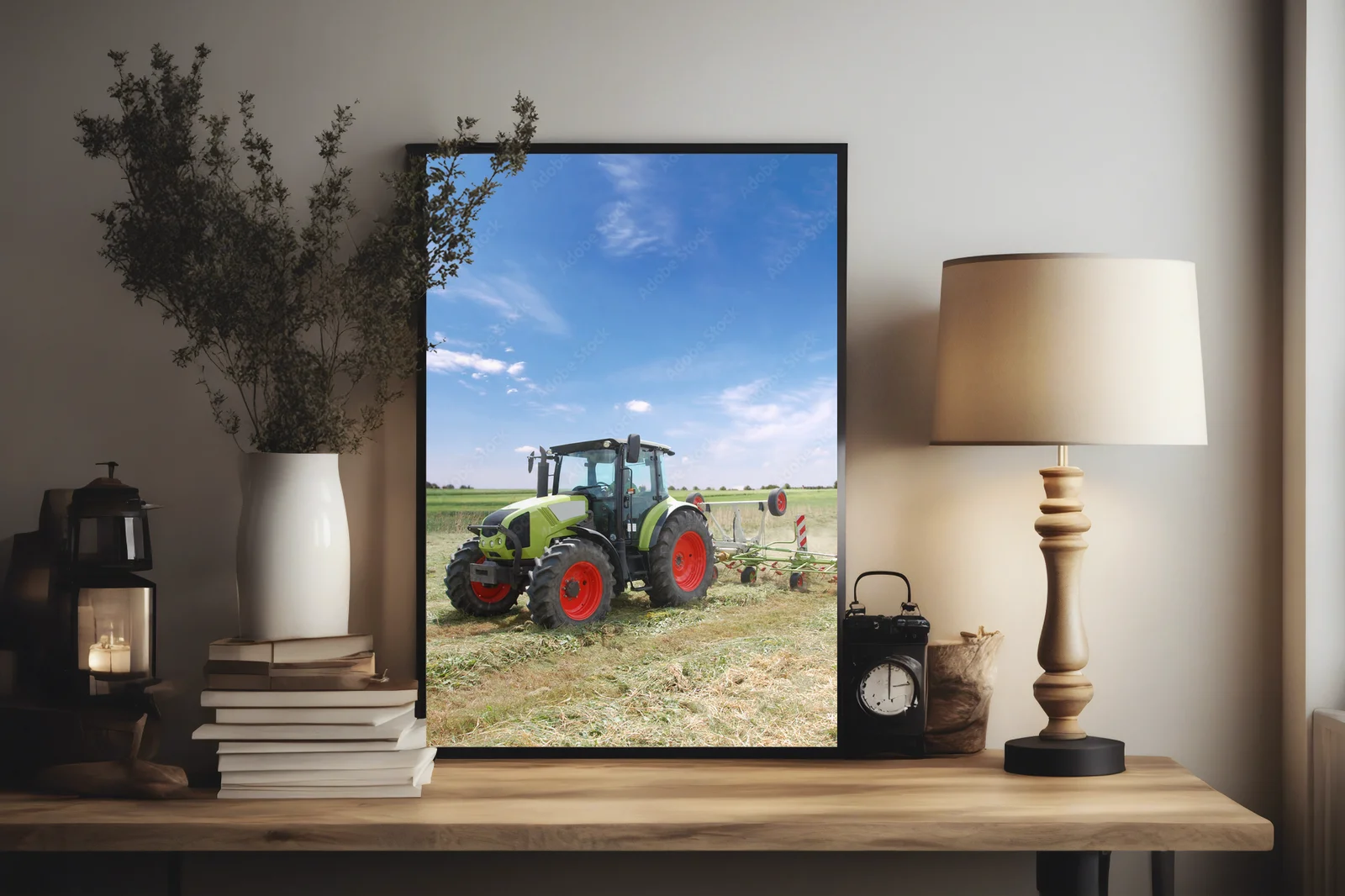 Nowoczesny traktor w letnich barwach natury
