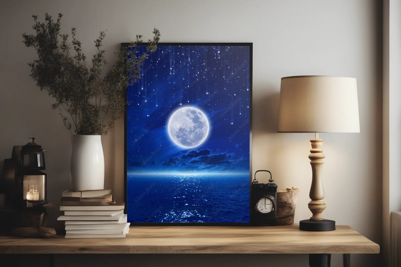 Magiczny pejzaż nocny pod pełnią księżyca