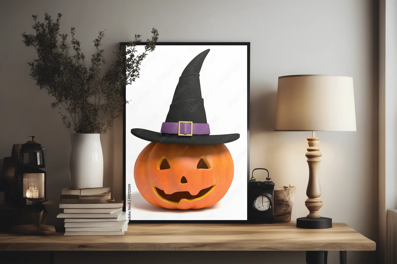 Czarujący jack-o-lantern z kapeluszem czarownicy