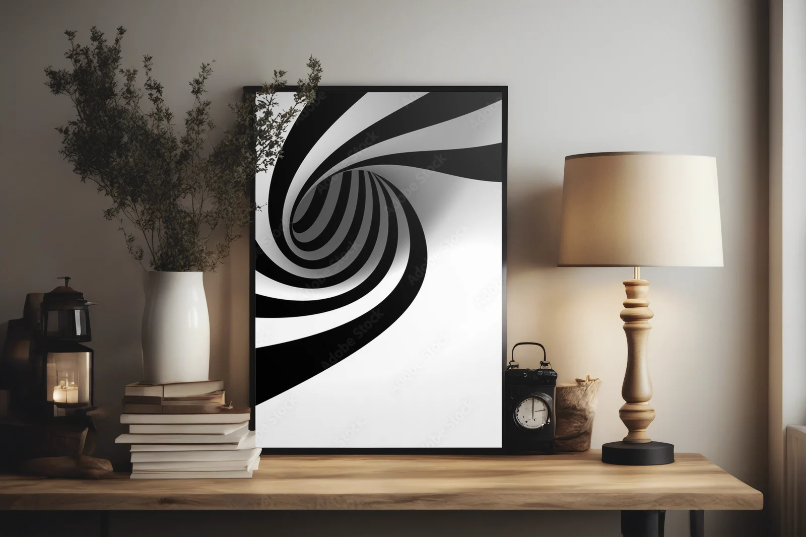 Elegancka spiralna aranżacja w czerni i bieli