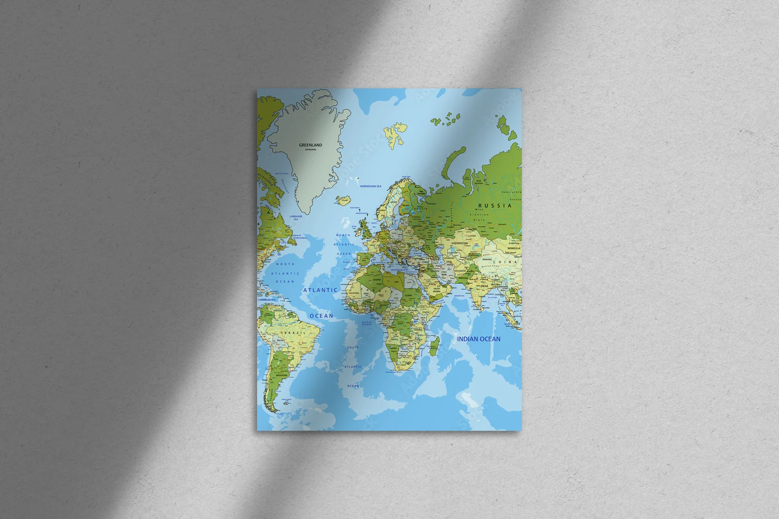 Szczegółowa mapa polityczna świata w pastelowych barwach