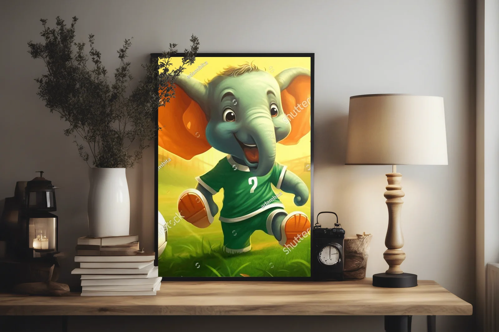 Radosne słonie na boisku w świetle stadium