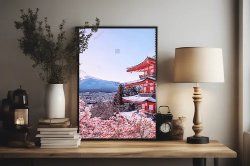 Urok Sakura nad Chureito z Fuji w tle