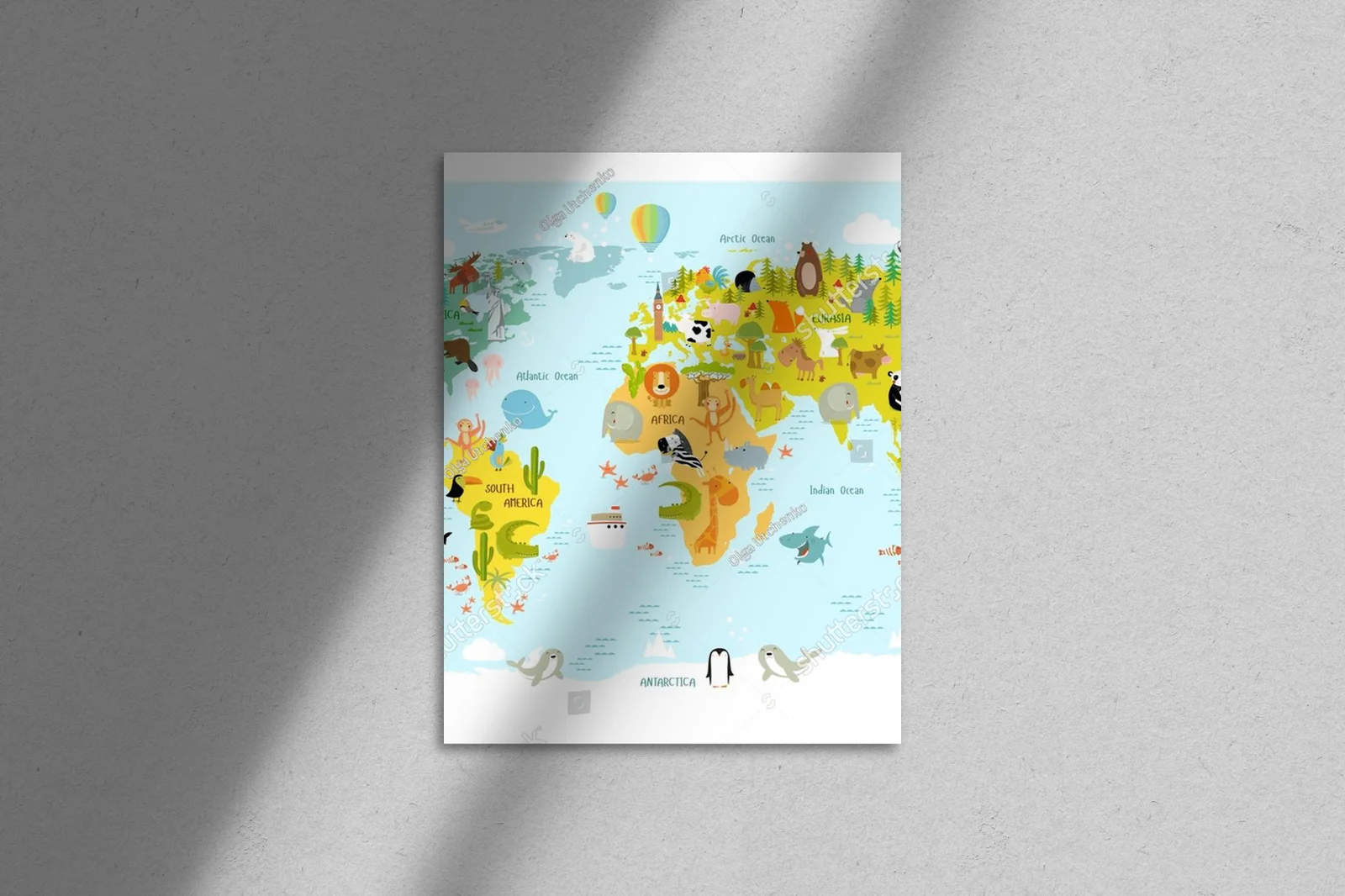 Kolorowa mapa świata z radosnymi zwierzętami dla dzieci
