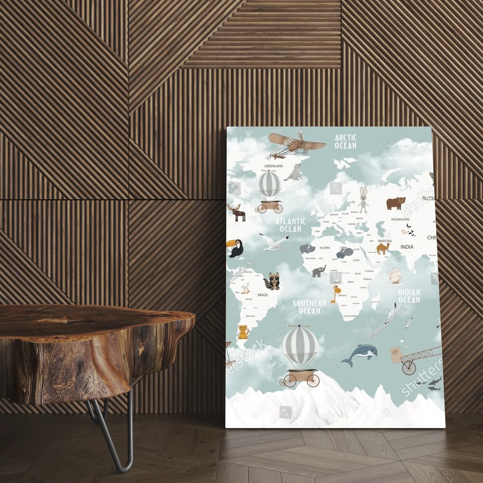 Kolorowa mapa świata inspirowana przyrodą dla dzieci