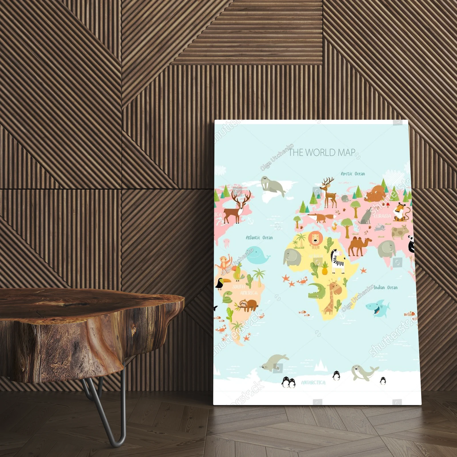 Kolorowa mapa świata z bajkowymi zwierzętami dla dzieci