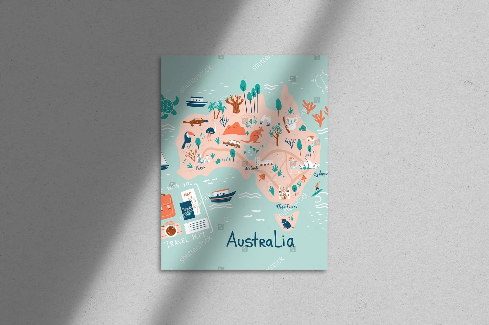 Szalona mapa Australii w pastelowych barwach