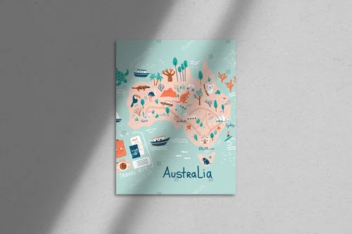 Szalona mapa Australii w pastelowych barwach
