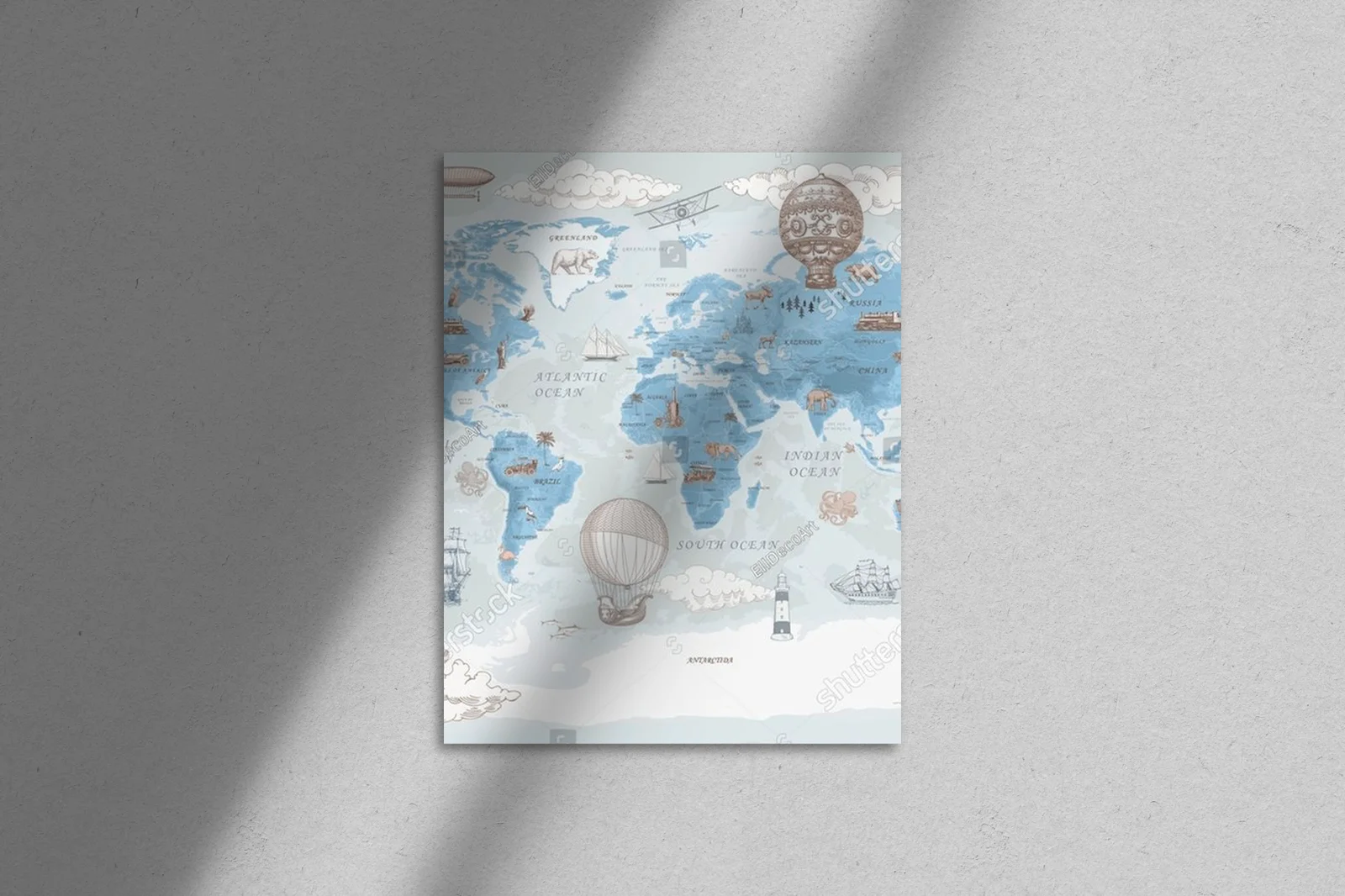 Retro mapa świata dla dzieci w pastelowych odcieniach