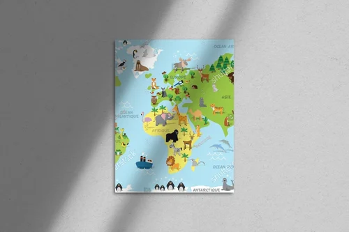 Urocza mapa świata w pastelowych barwach