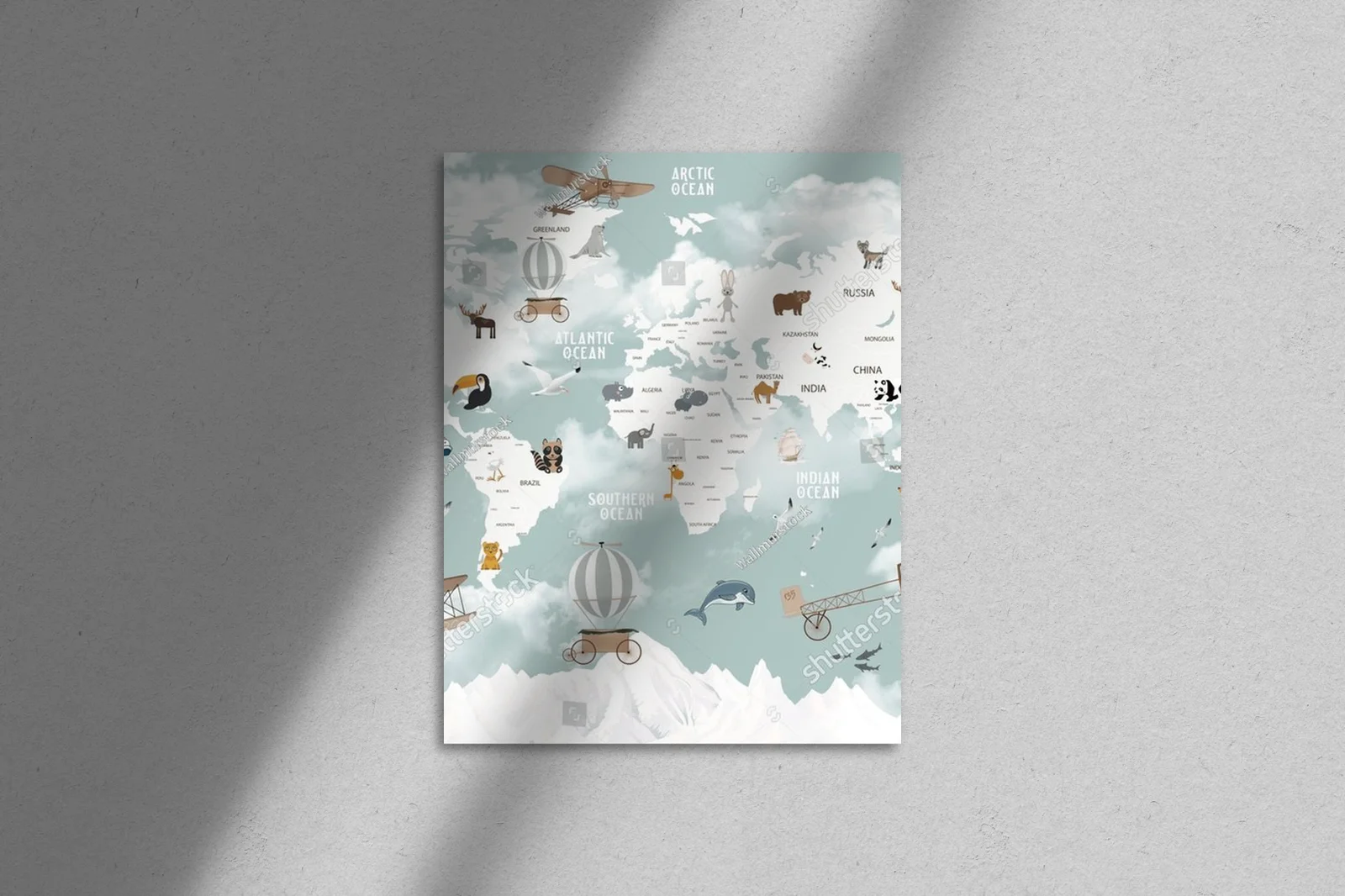 Kolorowa mapa świata inspirowana przyrodą dla dzieci