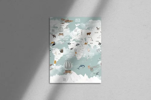 Kolorowa mapa świata inspirowana przyrodą dla dzieci