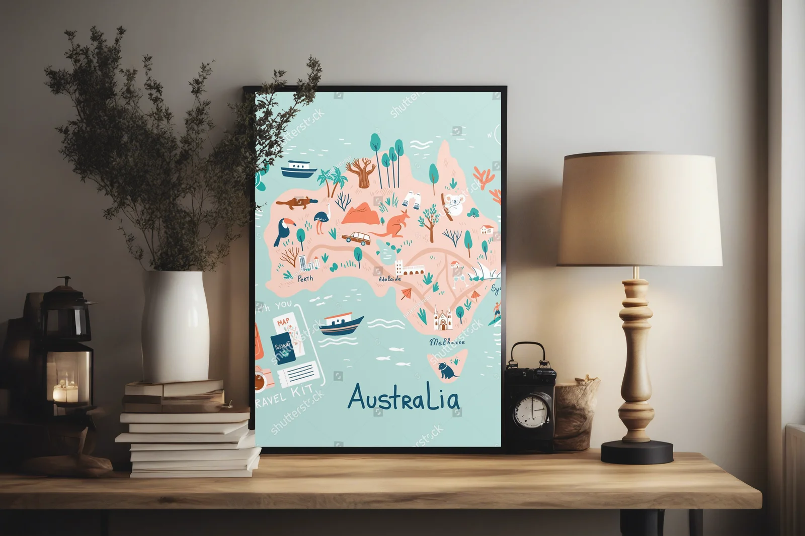 Szalona mapa Australii w pastelowych barwach