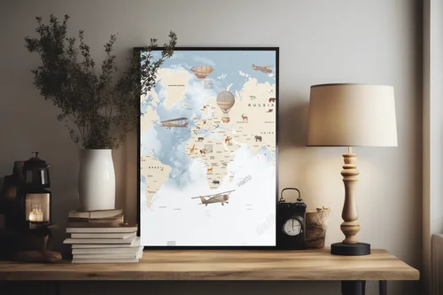 Dziecięca retro mapa świata pełna przygód