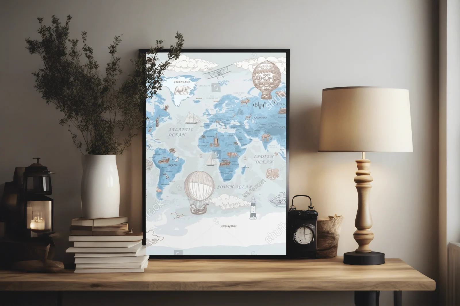 Retro mapa świata dla dzieci w pastelowych odcieniach