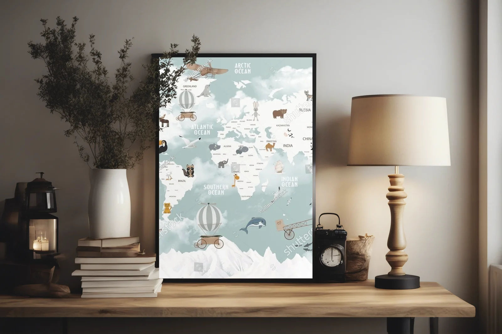 Kolorowa mapa świata inspirowana przyrodą dla dzieci