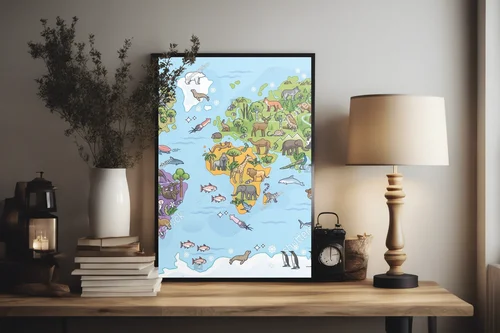 Zachwycająca mapa zwierząt w pastelowych barwach
