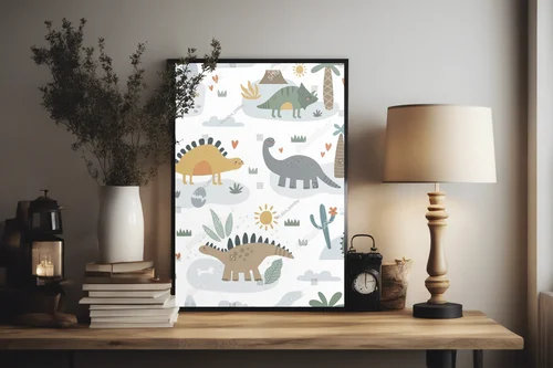 Urocze dinozaury w kolorowej kompozycji