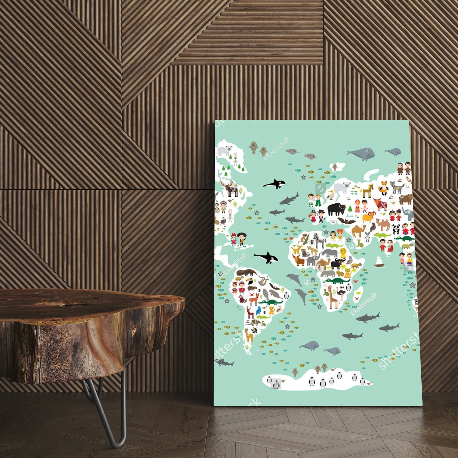 Kolorowa mapa świata zwierząt w pastelowych odcieniach
