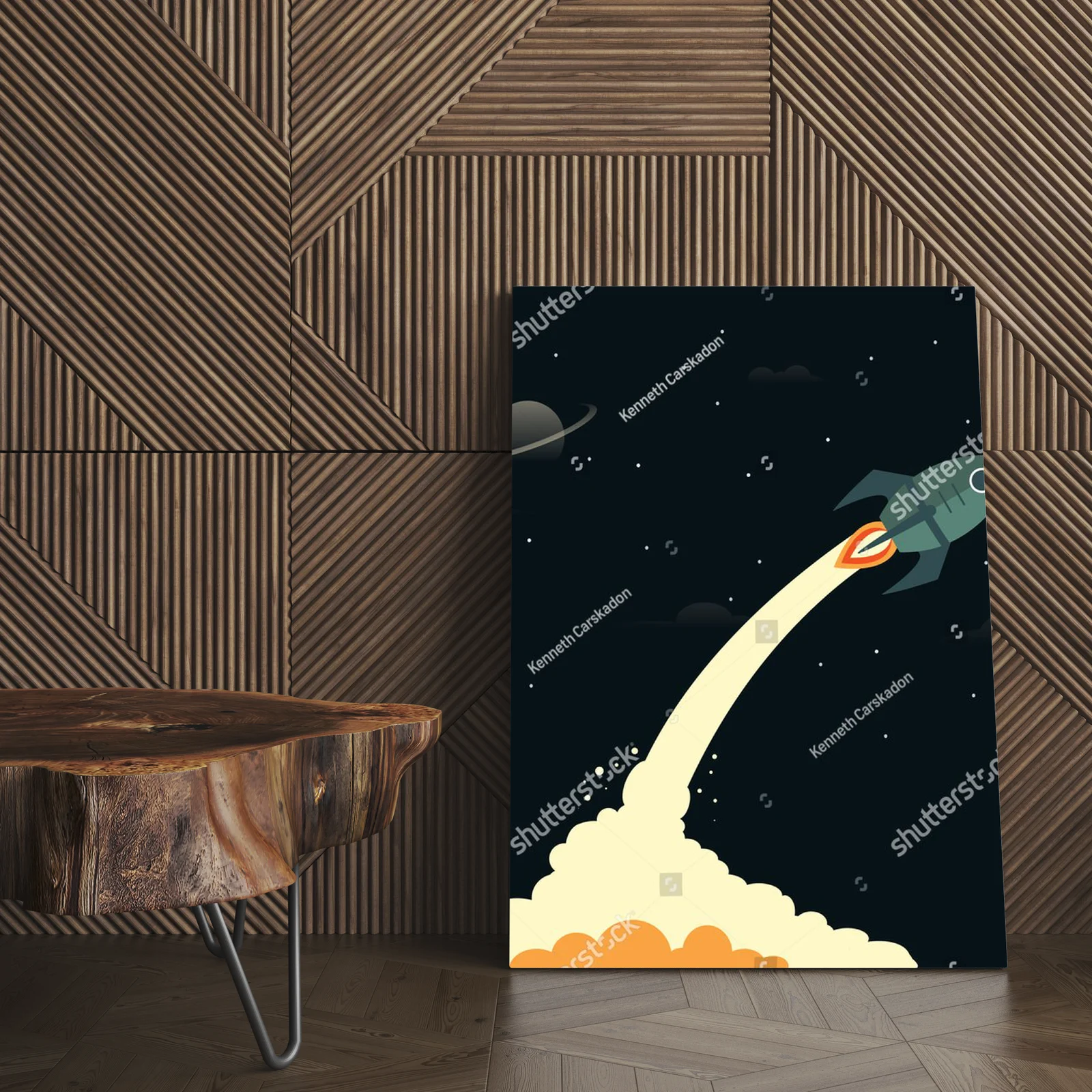 Futurystyczny start rakiety w nocnym niebie