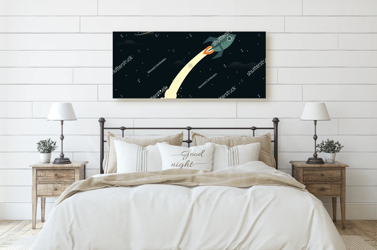 Futurystyczny start rakiety w nocnym niebie