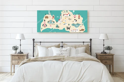 Detale Ruczna Mapa Łotwy z Symbolami Kulturowymi