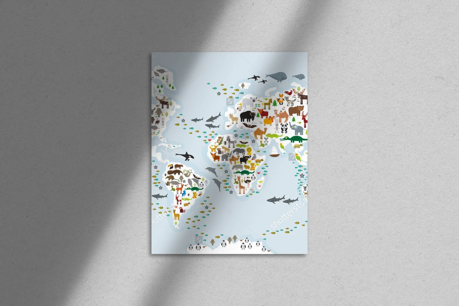Magiczna mapa świata z bajkowymi zwierzętami dla dzieci