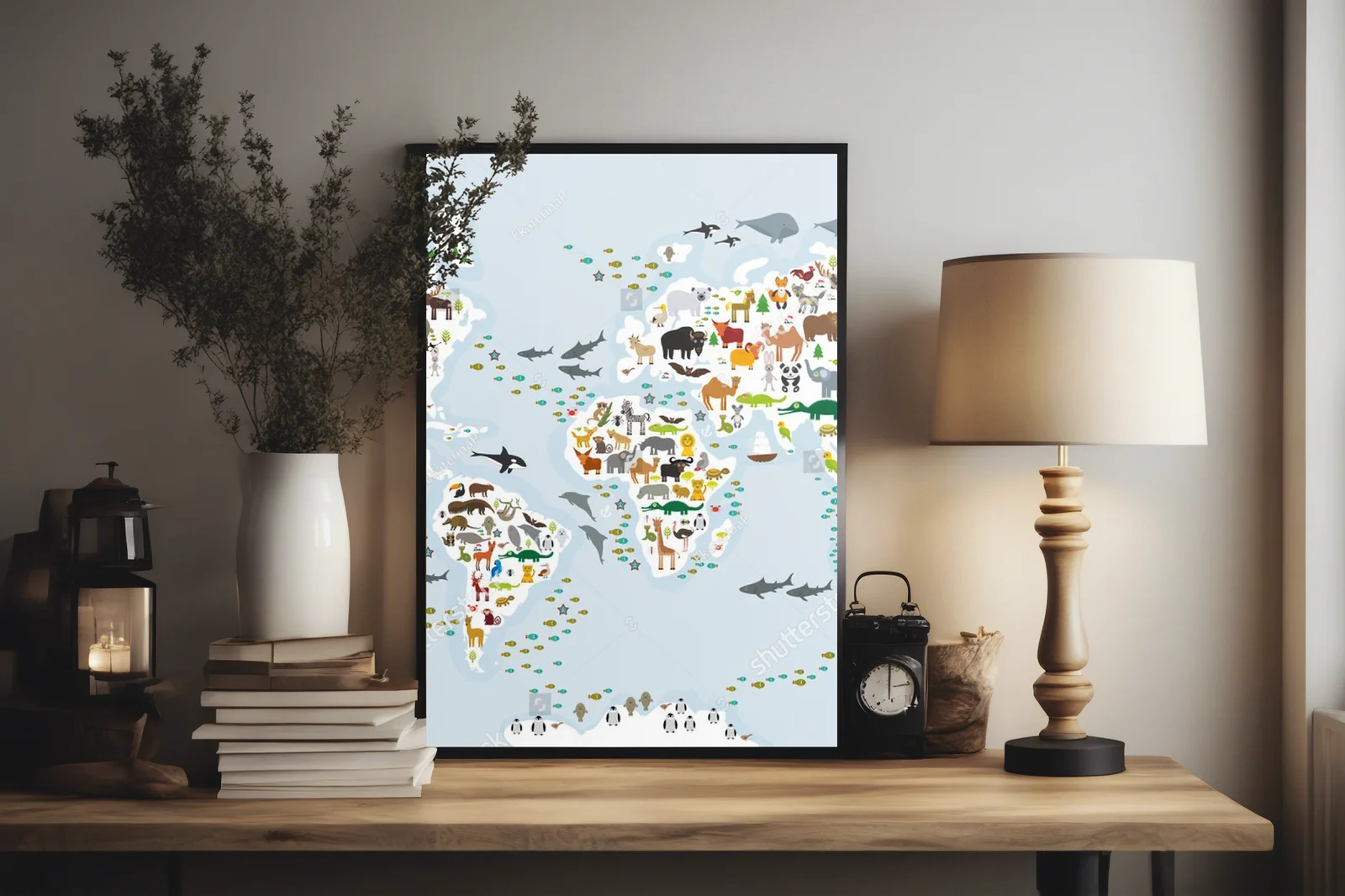 Magiczna mapa świata z bajkowymi zwierzętami dla dzieci