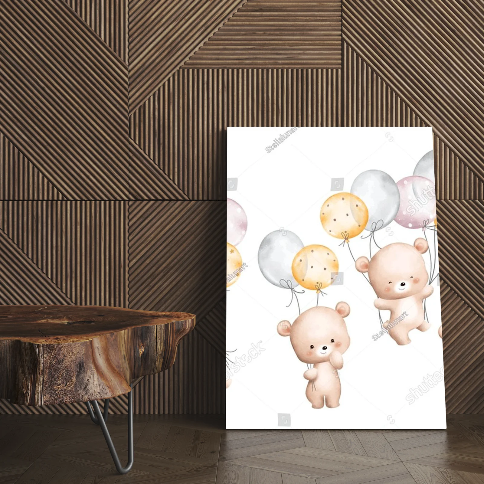 Urocze ilustracje misiów z balonami w stonowanych kolorach