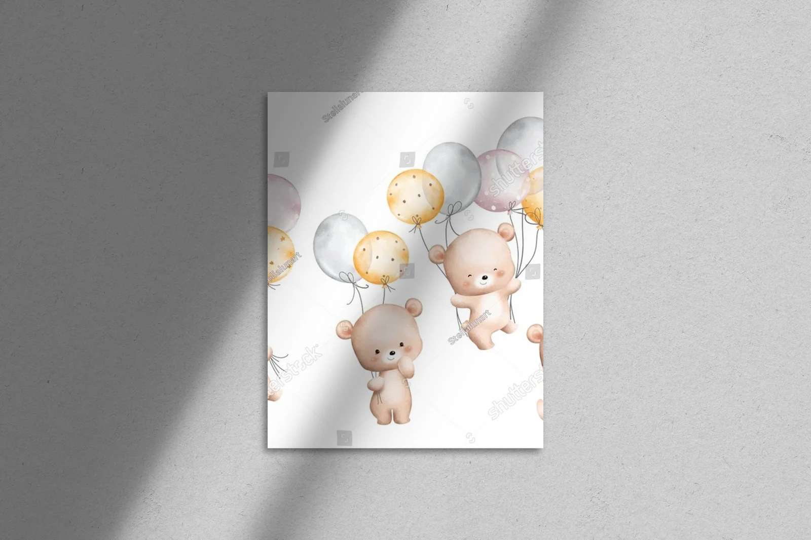 Urocze ilustracje misiów z balonami w stonowanych kolorach