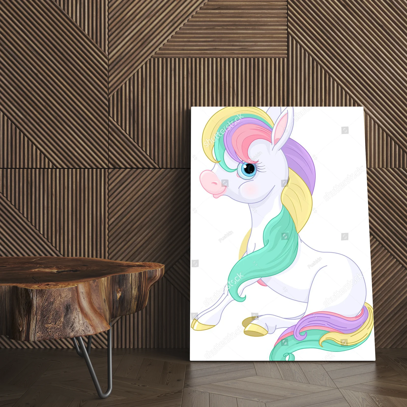 Magiczny tęczowy pony w baśniowej aranżacji