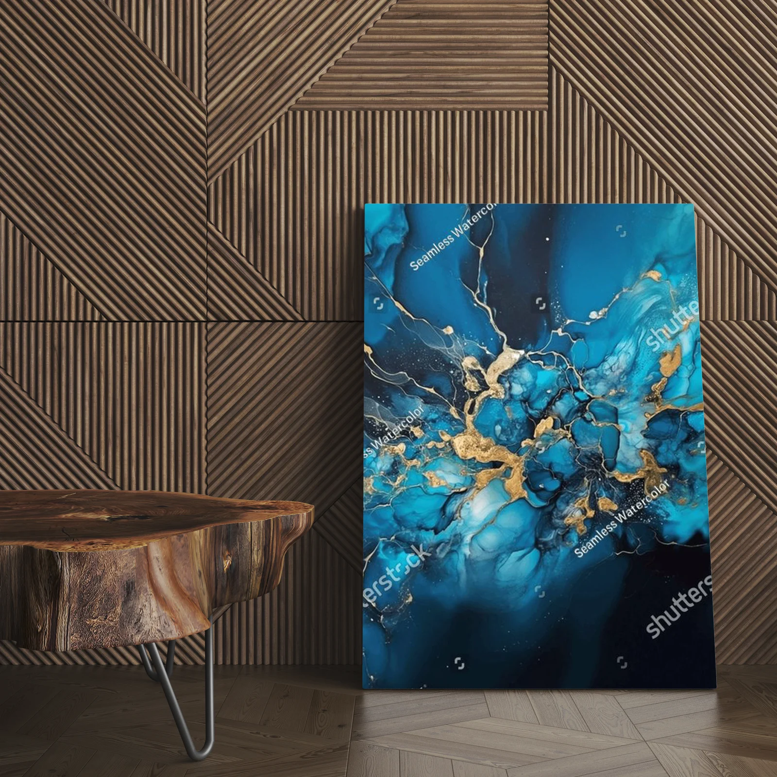 Abstrakcyjne głębiny oceanu w niebiesko-złotych odcieniach