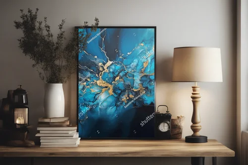 Abstrakcyjne głębiny oceanu w niebiesko-złotych odcieniach