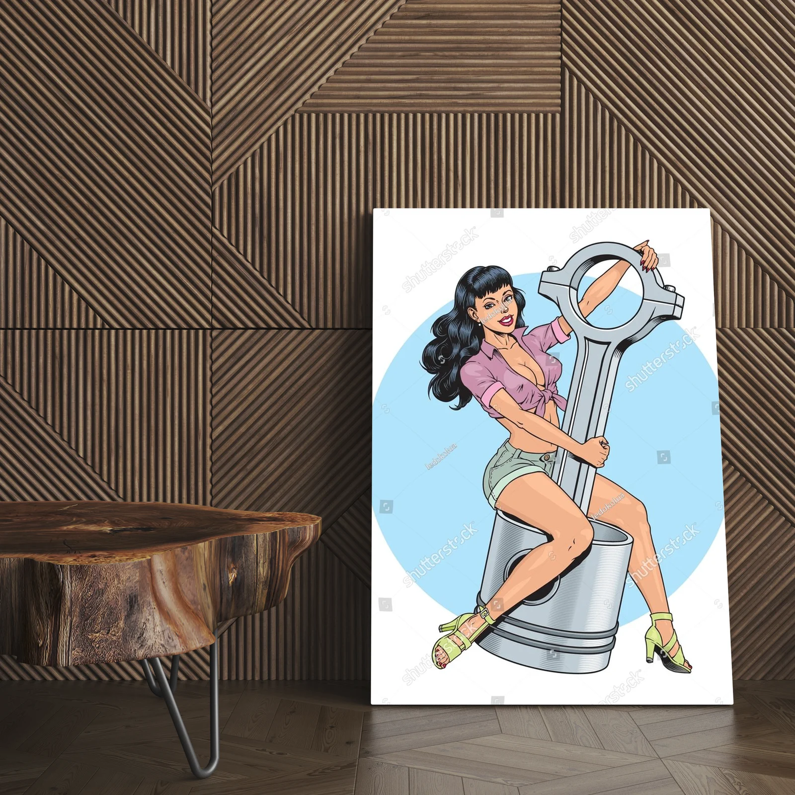 Zmysłowa pin-up w retro stylu przy silniku