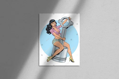 Zmysłowa pin-up w retro stylu przy silniku