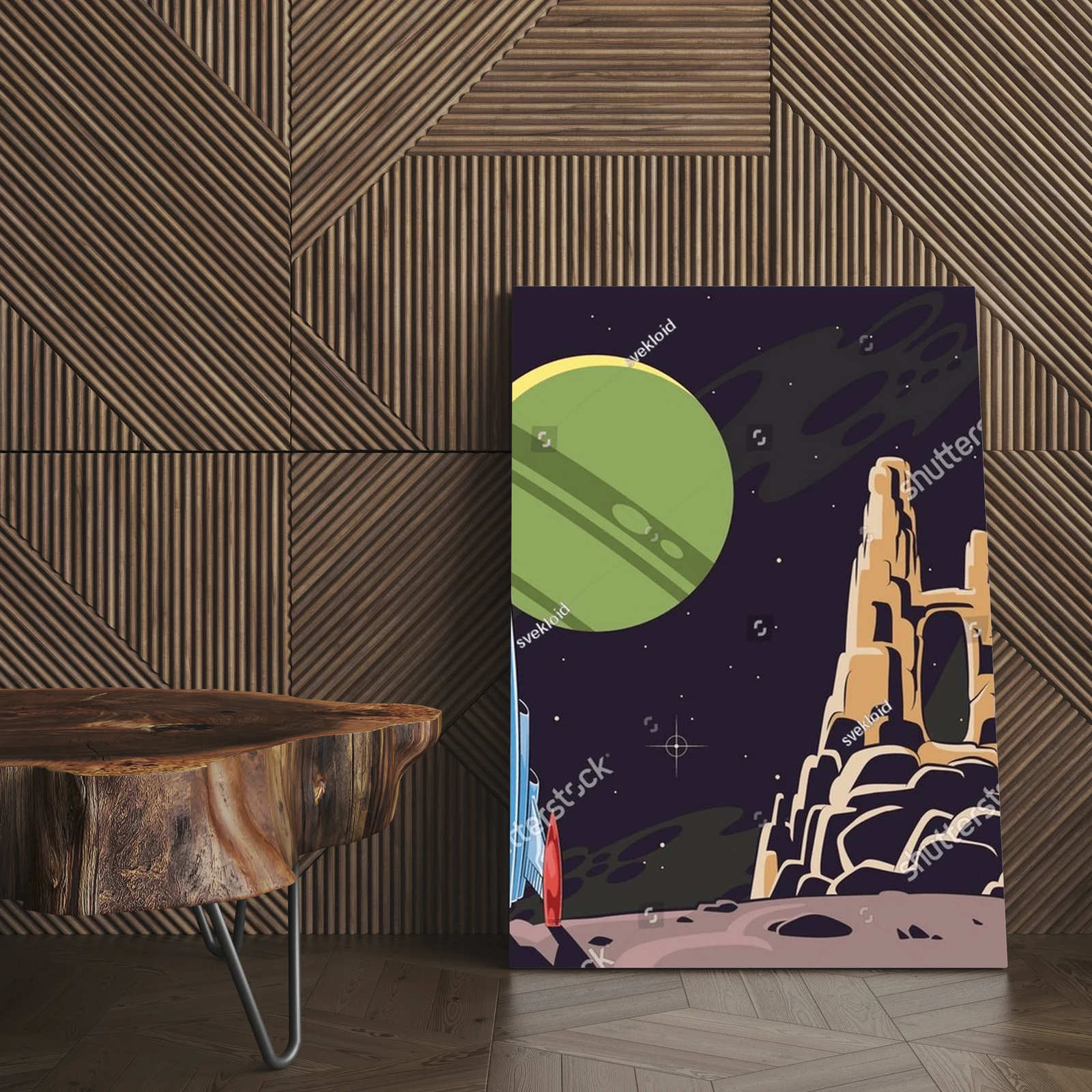 Fantastyczny pejzaż kosmiczny w retro stylu