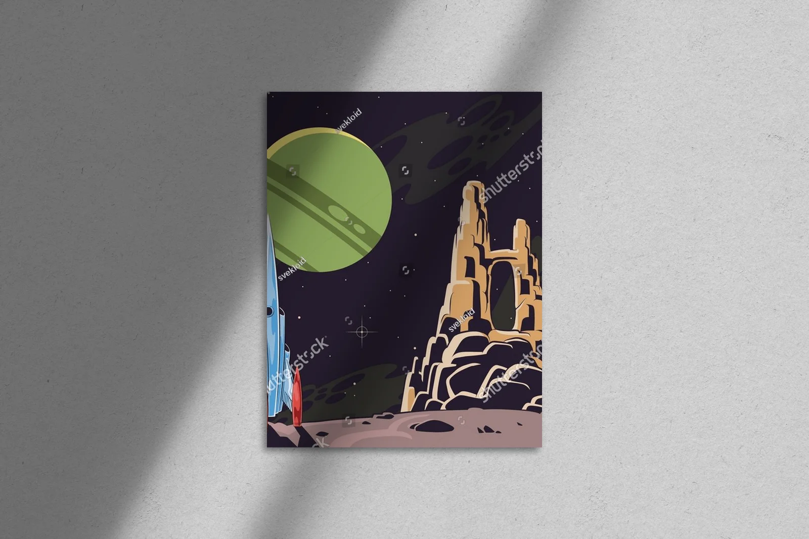 Fantastyczny pejzaż kosmiczny w retro stylu