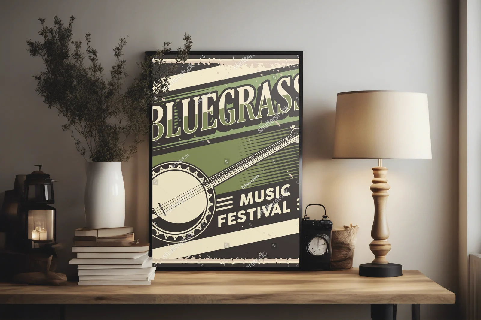 Retro ilustracja muzyki bluegrass w głębokich odcieniach