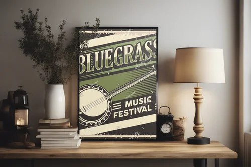 Retro ilustracja muzyki bluegrass w głębokich odcieniach