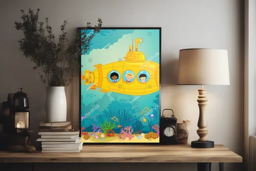 Urok żółtej łodzi podwodnej w kolorach oceanu